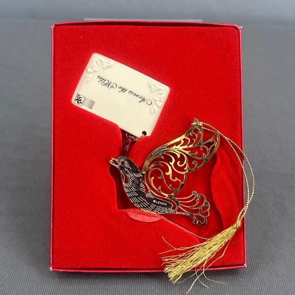 Lenox Across The Miles Christmas Ornament Gold Dove Red Heart Porcelain Tag Box - Picture 7 of 13